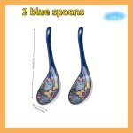 2pcs Bohemian Ceramic Spoon Set, Large Home-Size Soup Spoon, Ramen Spoon, Miso Spoon, Dumpling Spoon, Microwave Safe, Oven Safe, Ceramic Spoon, Ceramic Spoon Set, Soup Spoon, Soup Spoon Set