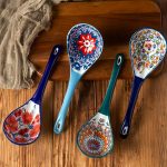 Bohemian Ceramic Spoon Set Home Large Size Kitchen Spoon for Soup, Large Ladle for Serving Soup, Noodle Soup Spoon, Ceramic Spoon, Miso Soup Spoon Dumpling, Microwave And Oven Safe