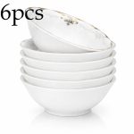 4u002F6pcs 6Inch Luxury European Golden Rim Inner Floral Pattern Soup Bowl Elegant White Porcelain Serving Bowl Premium European Classic Style Fine Dinnerware High End Deep Bowl for Soup Pasta Salad Wedding Banquet Tableware