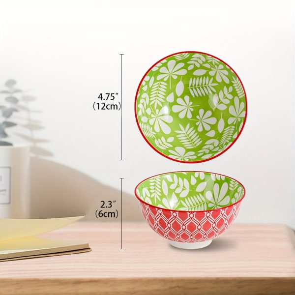 6pcs Colorful Kitchen Ceramic Serving Bowls - Cute Deep Bowl Set for Snacks, Desserts, Rice, Soup, Cereal, Ramen - Microwave and Dishwasher Safe - Ideal for Housewarming and Parties Gift -Christmas Halloween