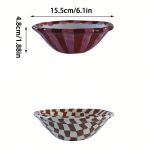 1pc Rose Stripe Ceramic Bowl, Creative Hand-Painted Checkerboard Design Dessert Bowl, Exquisite and Stylish, Suitable for Daily Home Use, Restaurant and Cafe Ice Cream Bowl, Afternoon Tea Cake Bowl, Dessert Bowl, Gift Idea