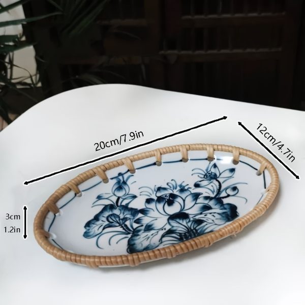 1 X 7.8-Inch Ceramic Woven Patchwork Desktop Storage Tray, Home Porcelain Tea Tray, Snack Plate, and Decorative Dish, Suitable for Hotel and Home Use