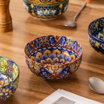 Cereal Bowls Set Of 6, Bohemian Soup Bowls, Colorful Ceramic Serving Bowls for Kitchen, Breakfast, Boho Decorative Bowls, Microwave Oven Safe Bowls for Salad, Pasta, Oatmeal, Kitchen Gadgets
