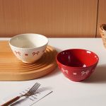 A Ceramic Bowl with Embossed Round Dots And a Bow Design, Perfect for Light Meals And Salads. This Exquisite Dessert Bowl Is Visually Appealing And Suitable for Everyday Use, Kitchen Utensils, Party Decorations, Afternoon Tea, And As a Gift