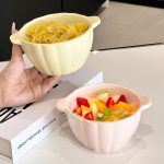 A Ceramic Double-Handled Bowl Shaped Like a Pumpkin, Suitable for Salads, Fruits, Soups, Cereals, Snacks, And Pasta. It'S a Novelty Ceramic Tableware Perfect for Halloween And Christmas, Safe for Ovens, Microwaves, And Dishwashers