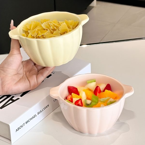 A Ceramic Double-Handled Bowl Shaped Like a Pumpkin, Suitable for Salads, Fruits, Soups, Cereals, Snacks, And Pasta. It'S a Novelty Ceramic Tableware Perfect for Halloween And Christmas, Safe for Ovens, Microwaves, And Dishwashers
