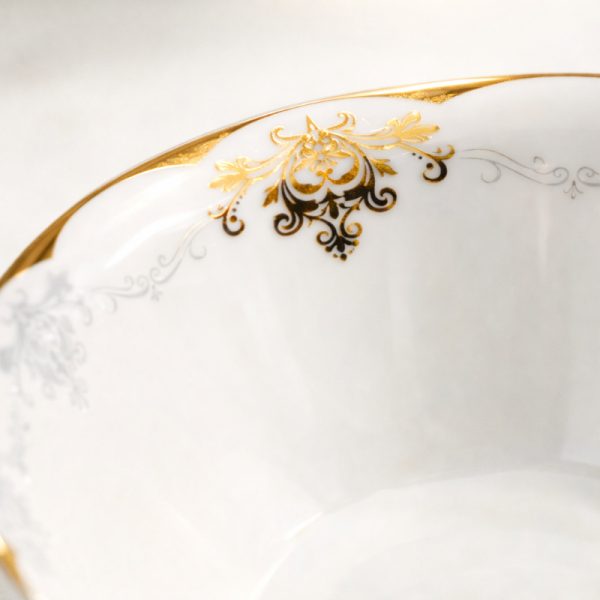 4u002F6pcs 6Inch Luxury European Golden Rim Inner Floral Pattern Soup Bowl Elegant White Porcelain Serving Bowl Premium European Classic Style Fine Dinnerware High End Deep Bowl for Soup Pasta Salad Wedding Banquet Tableware