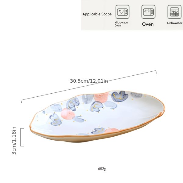 Ceramic Serving Platter Shaped Like a Fish, Measuring 12 Inches, Featuring Floral Designs. It'S a Large, Shallow Dish Suitable for Appetizers, Salads, Desserts, And Snacks, Crafted by Hand And Perfect As a Gift for Tableware Enthusiasts