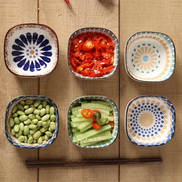 6pcs Bohemian Ceramic Bowl Set - Hand-painted Retro Underglaze Craft, Dishwasher and Microwave Safe - Suitable for Home Kitchen and Restaurant Use and