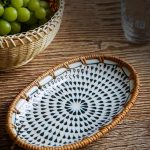 1 X 7.8-Inch Ceramic Woven Patchwork Desktop Storage Tray, Home Porcelain Tea Tray, Snack Plate, and Decorative Dish, Suitable for Hotel and Home Use