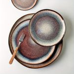Ceramic plates with gradually changing glaze and tableware, irregular ceramic plates, European and American retro ceramic plates, main course plates, Western cuisine, steak, pasta plates