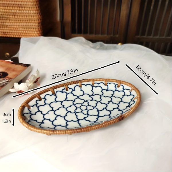 1 X 7.8-Inch Ceramic Woven Patchwork Desktop Storage Tray, Home Porcelain Tea Tray, Snack Plate, and Decorative Dish, Suitable for Hotel and Home Use
