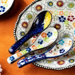 4pcs Bohemian Ceramic Spoon Set, Large Home-Size Soup Spoon, Ramen Spoon, Miso Spoon, Dumpling Spoon, Ceramic Spoon, Ceramic Spoon Set, Soup Spoon, Traditional Hand-Painted Floral Design