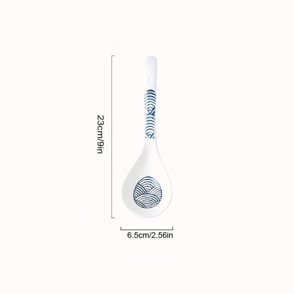 2pcs Ceramic Long-Handled Soup Spoons - Large Capacity, 9-Inch Japanese Blue and White Ceramic Soup Spoons, Suitable for Kitchen and Dining, Durable and Easy-to-Clean Tableware, Dishwasher Safe