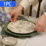 1pc (8-Inch Ceramic Shallow Plate) Artistic Plant Line Drawing Off-White Ceramic Dinner Plate, with a Size of 8.07inch Suitable for Home-Cooked Dishes, Salads, Pasta, Pizza, Steak, Chicken, Desserts