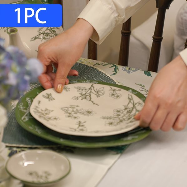 1pc (8-Inch Ceramic Shallow Plate) Artistic Plant Line Drawing Off-White Ceramic Dinner Plate, with a Size of 8.07inch Suitable for Home-Cooked Dishes, Salads, Pasta, Pizza, Steak, Chicken, Desserts