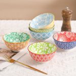 6pcs Colorful Kitchen Ceramic Serving Bowls - Cute Deep Bowl Set for Snacks, Desserts, Rice, Soup, Cereal, Ramen - Microwave and Dishwasher Safe - Ideal for Housewarming and Parties Gift -Christmas Halloween