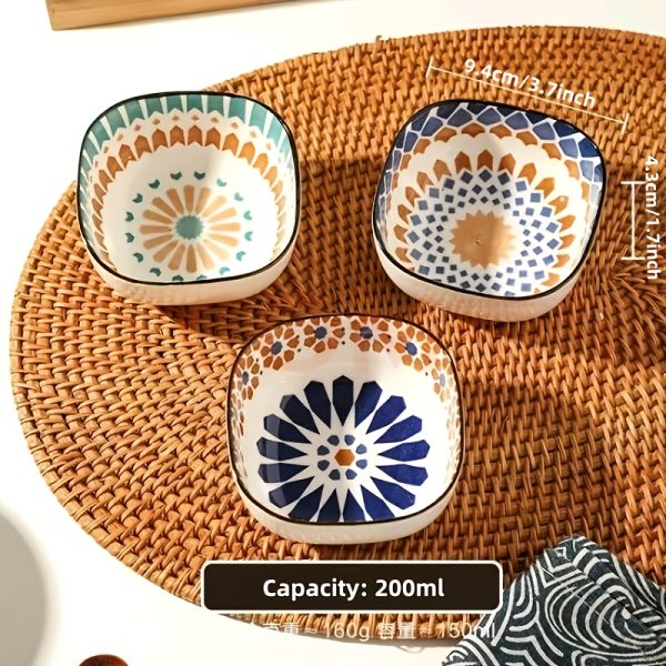 6pcs Bohemian Ceramic Bowl Set - Hand-painted Retro Underglaze Craft, Dishwasher and Microwave Safe - Suitable for Home Kitchen and Restaurant Use and