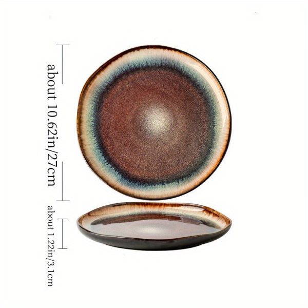 Ceramic plates with gradually changing glaze and tableware, irregular ceramic plates, European and American retro ceramic plates, main course plates, Western cuisine, steak, pasta plates