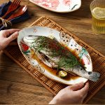 Ceramic Serving Platter Shaped Like a Fish, Measuring 12 Inches, Featuring Floral Designs. It'S a Large, Shallow Dish Suitable for Appetizers, Salads, Desserts, And Snacks, Crafted by Hand And Perfect As a Gift for Tableware Enthusiasts