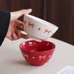 A Ceramic Bowl with Embossed Round Dots And a Bow Design, Perfect for Light Meals And Salads. This Exquisite Dessert Bowl Is Visually Appealing And Suitable for Everyday Use, Kitchen Utensils, Party Decorations, Afternoon Tea, And As a Gift