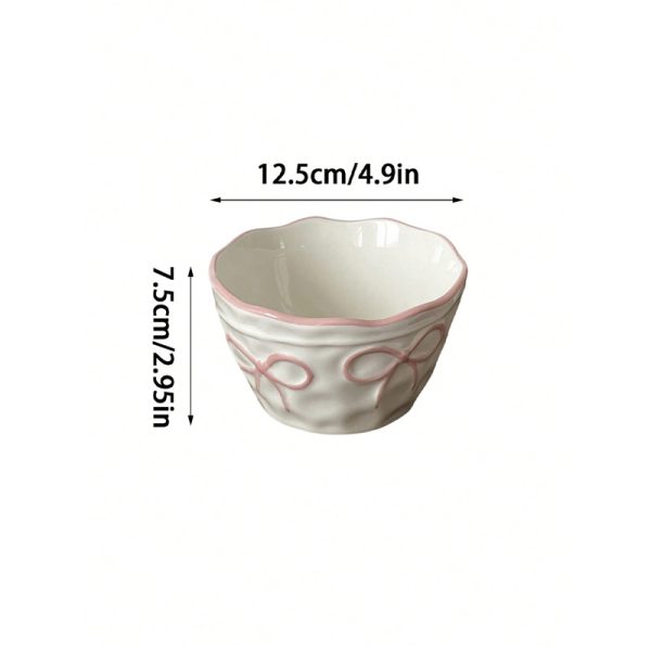 1pc Bow Ceramic Rice Bowl, Creative Design with Embossed Bow Ceramic Bowl, Light Meal Salad Bowl, Suitable for Daily Home Use, Restaurant Service Tableware, Living Room Fruit Bowl, Afternoon Tea Dessert Bowl, Gift for Present