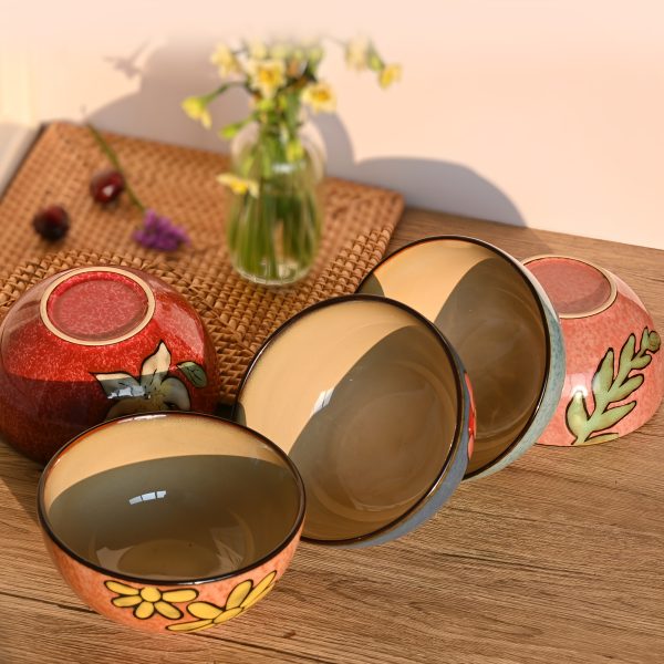Set of 6 Floral Design Ceramic Bowls, 6 Inches, 28Oz, Suitable for Cereal, Salad, Soup, Dessert, Or Snacks; Safe for Microwave And Dishwasher