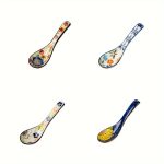 4pcs Bohemian Ceramic Spoon Set, Large Home-Size Soup Spoon, Ramen Spoon, Miso Spoon, Dumpling Spoon, Ceramic Spoon, Ceramic Spoon Set, Soup Spoon, Traditional Hand-Painted Floral Design